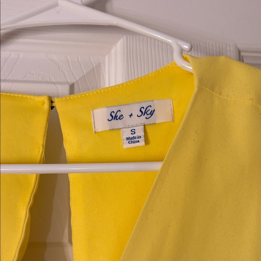 She + Sky Bright Yellow Tie-Front Romper - Picture 2 of 6
